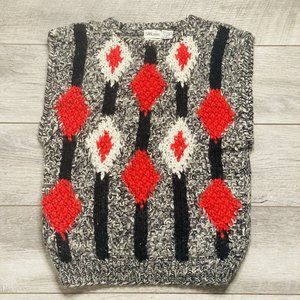 SML Sport Hand Knit Vest Womens Size M Acrylic Wool Vintage 80's Gray Red Vtg